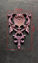 Load image into Gallery viewer, Silicone mould for Vertical furniture embellishment pediment 7 1/2in high, Furniture Appliques, DIY vintage upcycling supplies