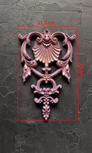 Load image into Gallery viewer, Silicone mould for Vertical furniture embellishment pediment 7 1/2in high, Furniture Appliques, DIY vintage upcycling supplies