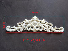 Load image into Gallery viewer, Central furniture resin embellishment pediment 30cm long, furniture appliques, wall pediments, vintage ornate upcycling