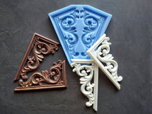 Load image into Gallery viewer, Silicone mold for ornate corners 12,7x6,8cm. Furniture embellishment appliques with wood texture, furniture overlays, mold for resin