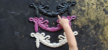 Load image into Gallery viewer, Large Swag Bow Resin onlay 30cm long , furniture upcycling , central moulding , applique mold , furniture applique mould for furniture