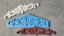 Load image into Gallery viewer, Ornate pediment silicone mold 11.81 inch, furniture appliques, mold for resin, mold for clay, concrete mold, wall pediment