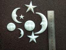 Load image into Gallery viewer, Moon and stars resin appliques set 8 pcs// doll house appliques, upclycling supplies, moon and star decor