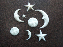 Load image into Gallery viewer, Moon and stars resin appliques set 8 pcs// doll house appliques, upclycling supplies, moon and star decor