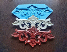 Load image into Gallery viewer, Silicone Large Mold for vintage pediment 32cm long, upcycled furniture, furniture pediment, concrete mold