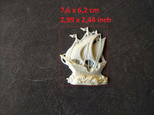 Load image into Gallery viewer, Sailboat silicone mold for applique , little frigatt onlay mold , polymer clay mold , boat molds , Furniture Appliques, sea decors