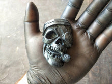 Load image into Gallery viewer, Pirate skull silicone mold, aquarium decor, resin skull applique, skull decore, pirate with a pipe, mold for resin, mold for concrete
