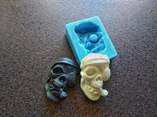 Load image into Gallery viewer, Pirate skull silicone mold, aquarium decor, resin skull applique, skull decore, pirate with a pipe, mold for resin, mold for concrete