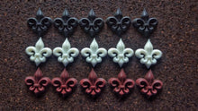 Load image into Gallery viewer, Fleur de Lys small resin appliques 5 pcs, furniture embellishment, medieval decor, heraldic lily, furniture makeover