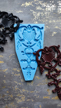 Load image into Gallery viewer, Silicone mold for large ornate vertical pediment 35 cm high (13.8 inch)  furniture embellishment, furniture overlays, vintage makeover