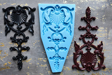 Load image into Gallery viewer, Silicone mold for large ornate vertical pediment 35 cm high (13.8 inch)  furniture embellishment, furniture overlays, vintage makeover