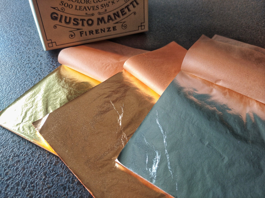 Italian Imitation Gold Leaf Sheets 25pcs 14x14cm (5 1/2″ by 5 1/2″), gilding leaf loose sheets, decoration with gilding, Metallic sheets