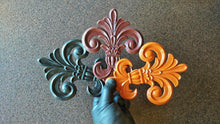 Load image into Gallery viewer, Fleur de Lis Silicone Mold: Vintage Heraldic Embellishments (19.5cm) ,  Fleur de lis Applique, Fleur de lys Mould, Molds for Clay, Molds For Resin, furniture moldings (Copy) (Copy)
