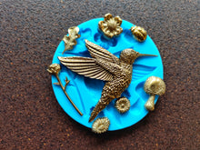 Load image into Gallery viewer, Silicone mold with a hummingbird and plants, mold for chocolate, fondant, clay, resin
