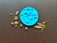 Load image into Gallery viewer, Silicone mold with a hummingbird and plants, mold for chocolate, fondant, clay, resin
