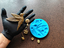Load image into Gallery viewer, Silicone mold with a hummingbird and plants, mold for chocolate, fondant, clay, resin
