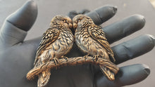 Load and play video in Gallery viewer, A pair of birds on a branch, a resin overlay for furniture or other art objects.
