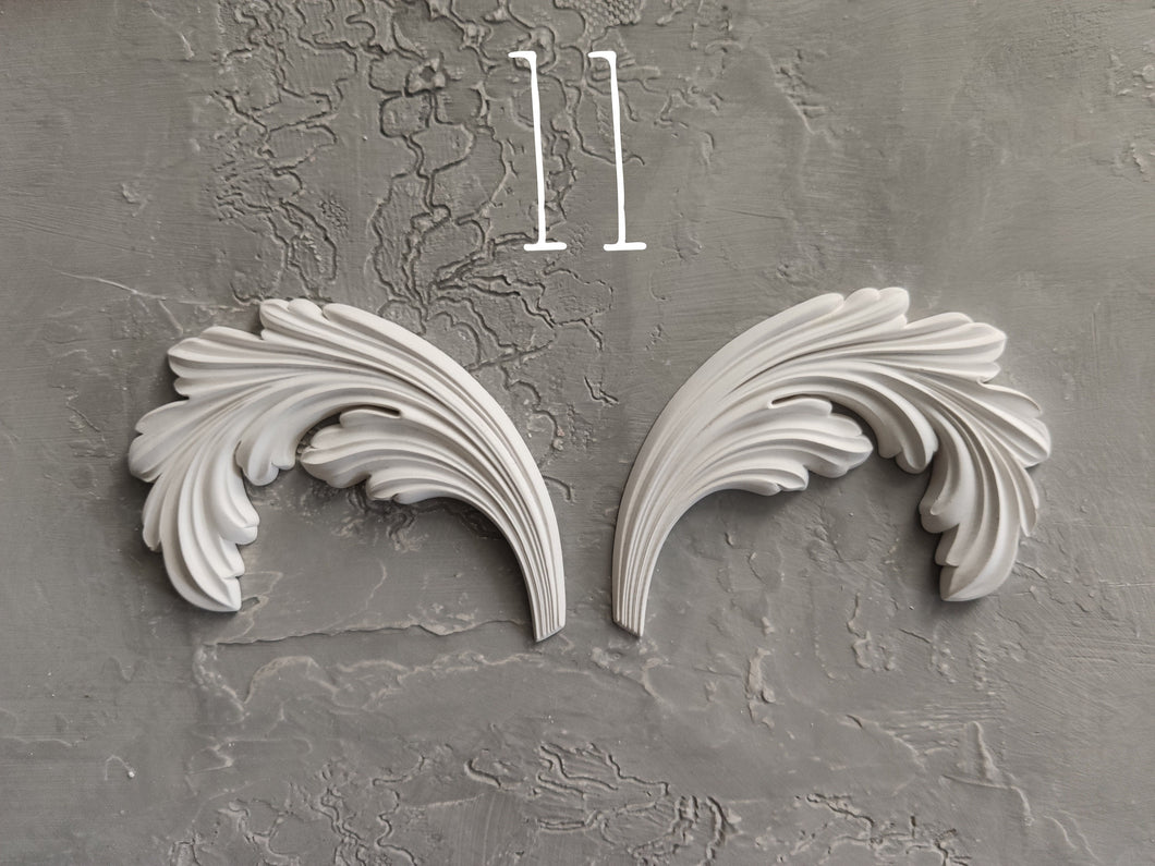 Leaves pair set made of architectural resin for furniture makeover, furniture appliques, vintage upcycling, furniture mouldings