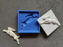 Load image into Gallery viewer, Jumping bunny silicone tile mold, mold for resin, rabbit applique, mold for concrete, backsplash tiles, 3d tiles, 3d molds
