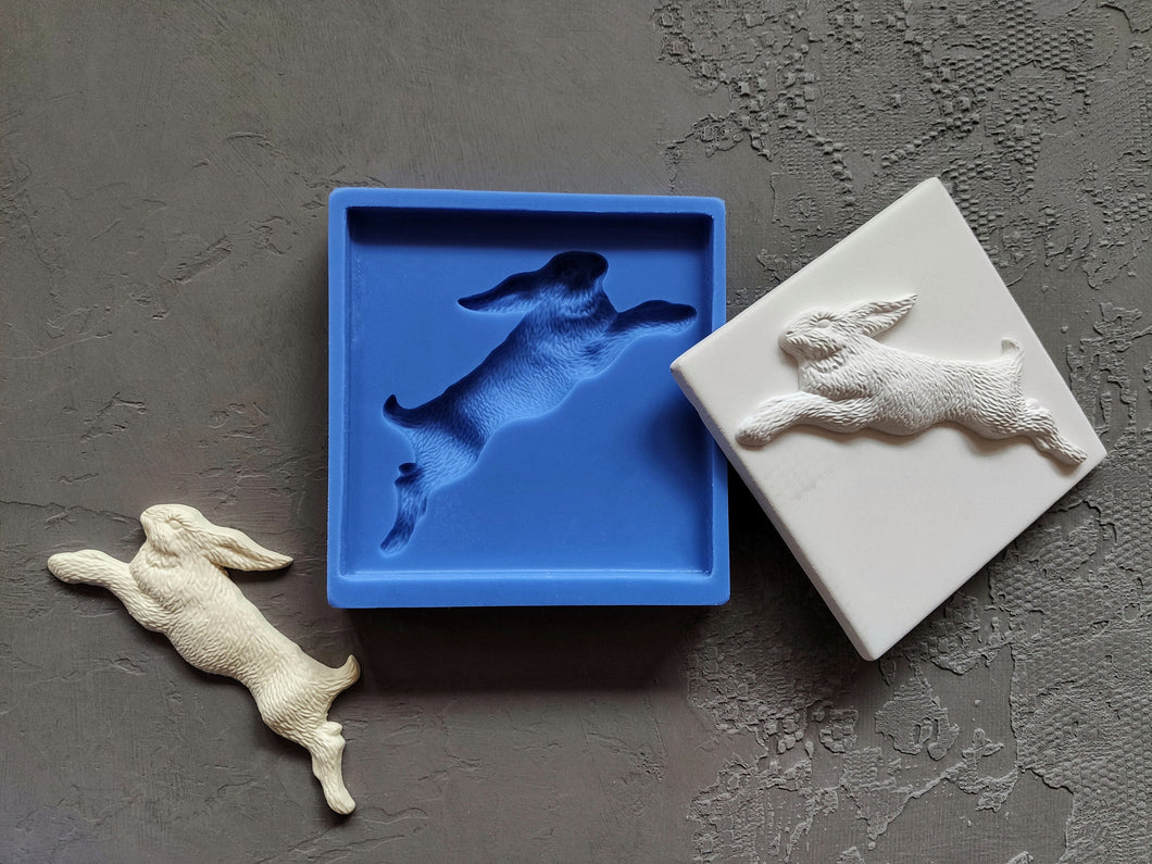 Jumping bunny silicone tile mold, mold for resin, rabbit applique, mold for concrete, backsplash tiles, 3d tiles, 3d molds