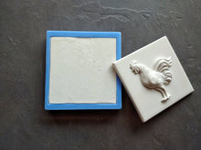 Load image into Gallery viewer, Rooster square silicone mold, Rooster resin onlay, Vintage silicone tile form, concrete tile, cement tile, gypsum tile, mold for resin
