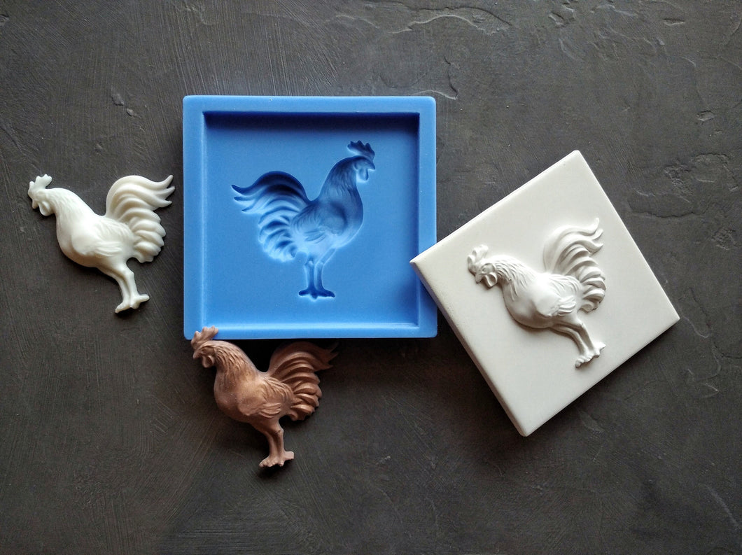 Rooster square silicone mold, Rooster resin onlay, Vintage silicone tile form, concrete tile, cement tile, gypsum tile, mold for resin