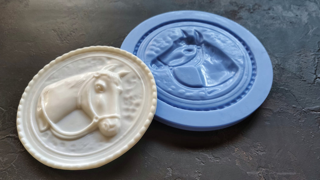 Silicone Mold for Horse Large Medallion, Cameo Mould, Silicone Mold, Furniture applique Mould , Animal head Mould, Horse cameo in frame
