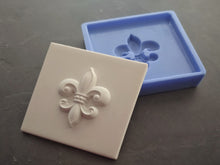 Load image into Gallery viewer, Fleur de Lis square mold for tiles, Silicone mold, Heraldic lily decor, fleur de lis Applique, backsplash tile, mold for concrete
