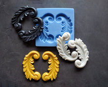 Load image into Gallery viewer, Silicone mould leafs pair , mold for clay, mold for resin, wood texture elements, furniture appliques, concrete molds
