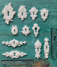 Load image into Gallery viewer, Keyhole locks, vintage keyhole appliques, escutcheon keyholes locks, door keyholes, chic locke and key
