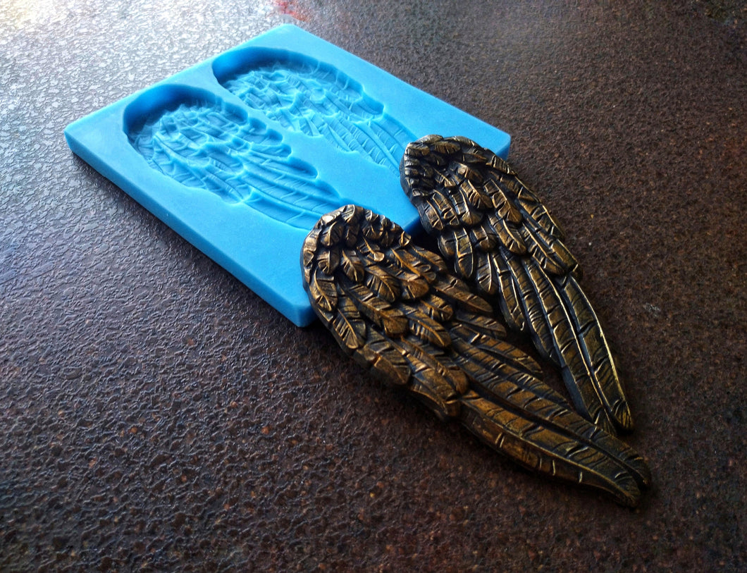 Silicone mold Angel Wings pair , polymer clay mold, wings appliques, Furniture Appliques, furniture mouldings, mold for resin