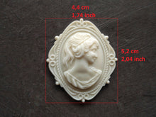 Load image into Gallery viewer, Vintage woman small cameo from architectural resin 5.2 x 4.4 cm , furniture appliques, vintage resin castings
