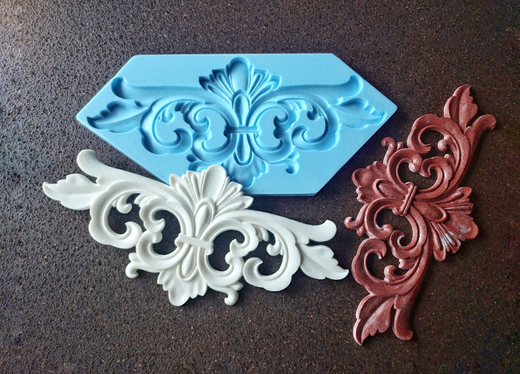 Silicone Large Mold for vintage ornate pediments 32cm long, upcycled furniture, furniture pediment, concrete mold