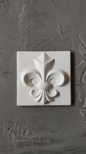 Load image into Gallery viewer, Fleur de Lis resin applique, furniture upcycling , medieval decor, heraldic lily, wall decore
