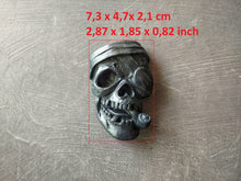 Load image into Gallery viewer, Pirate skull, aquarium decor, resin skull applique, skull decore, pirate with a pipe, skull with pipe, resin mouldings
