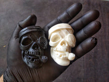 Load image into Gallery viewer, Pirate skull, aquarium decor, resin skull applique, skull decore, pirate with a pipe, skull with pipe, resin mouldings
