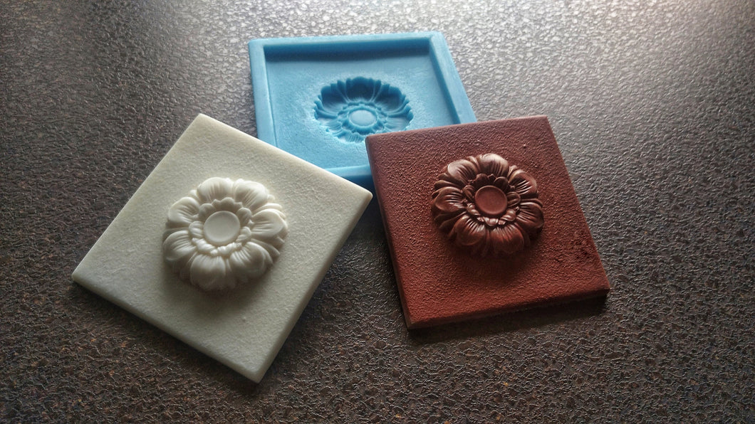 Round Flower 3D tile mold , Silicone mould , flower applique , concrete mold , cement mold , vintage tiles