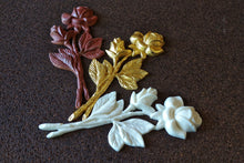 Load image into Gallery viewer, Flower roses resin moulding, golden flowers, furniture appliques, vintage onlays, flower wall pediments, roses onlay
