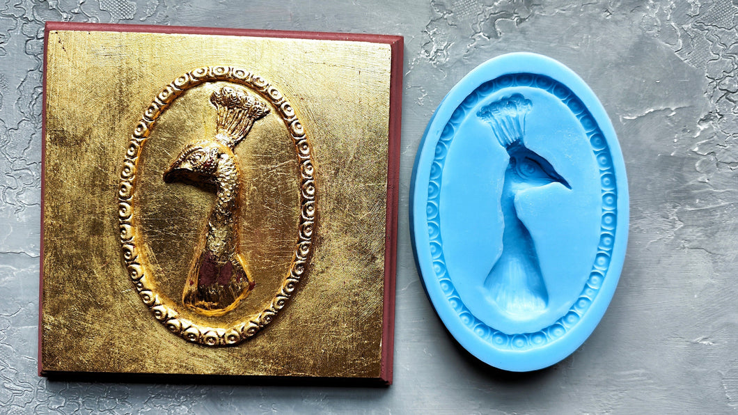 Peacock Medallion in frame Silicone Mold for Resin, Clay, Concrete, Plaster, DIY Craft Making 15x10.5x2.2 cm